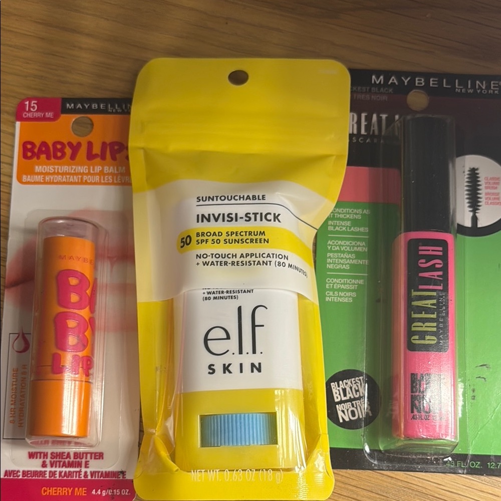 Makeup bundle! e.l.f. Skin Suntouchable SPF 50, Baby Lips Cherry Me & Mascara